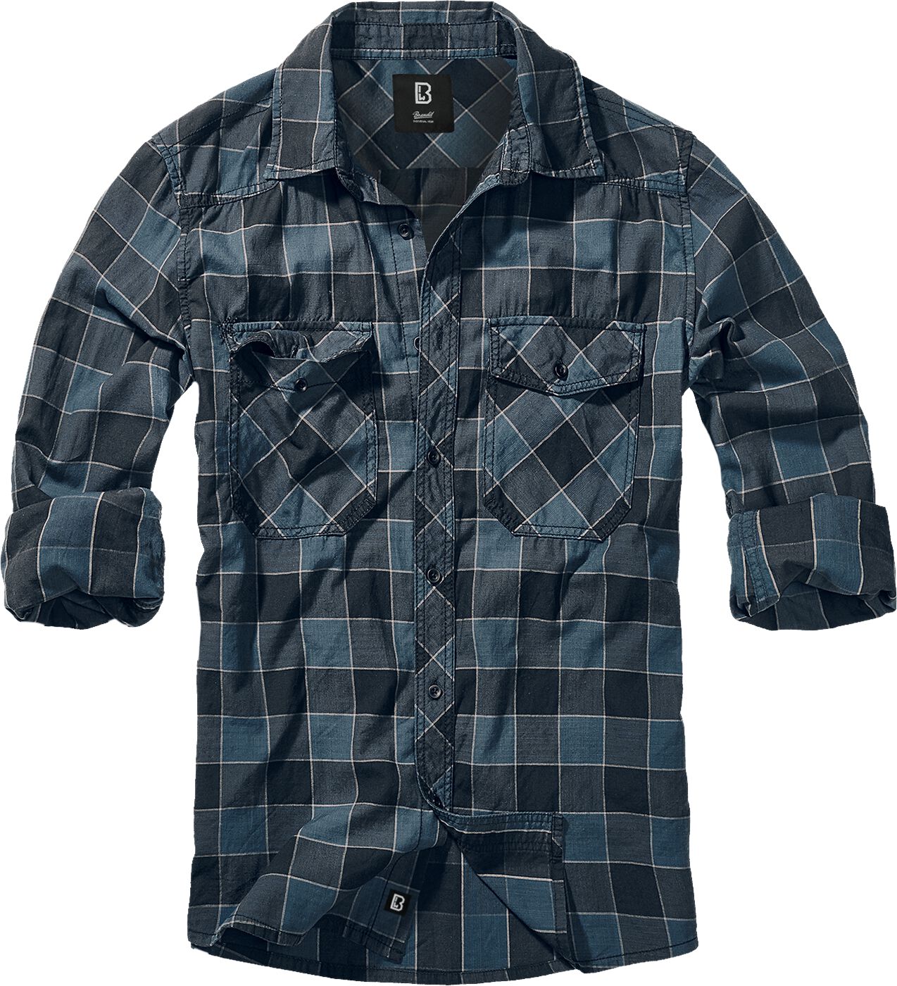 Brandit Checkshirt Langarmhemd blau grau schwarz in L