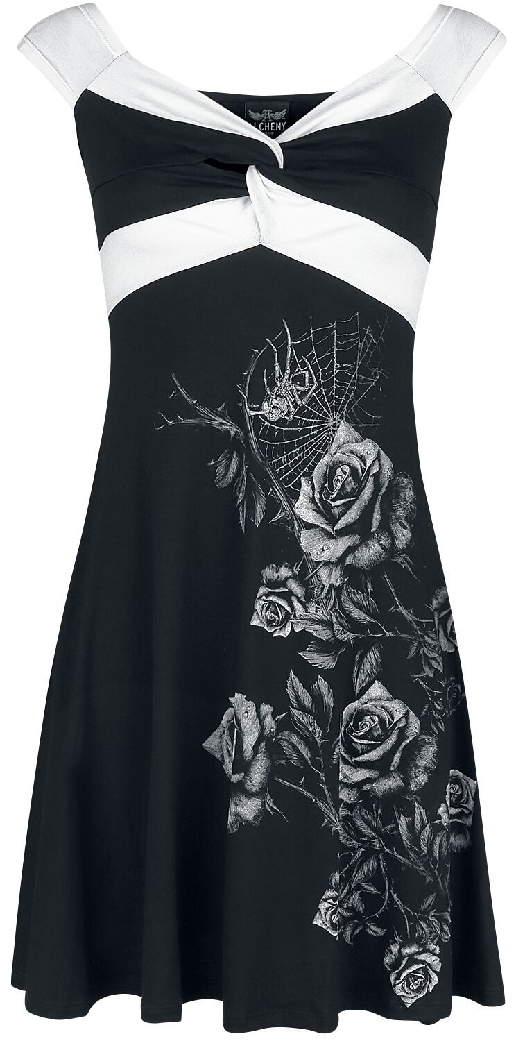 Alchemy England - Rockabilly Kurzes Kleid - Widow Roses - S bis XXL - für Damen - Größe M - schwarz/weiß