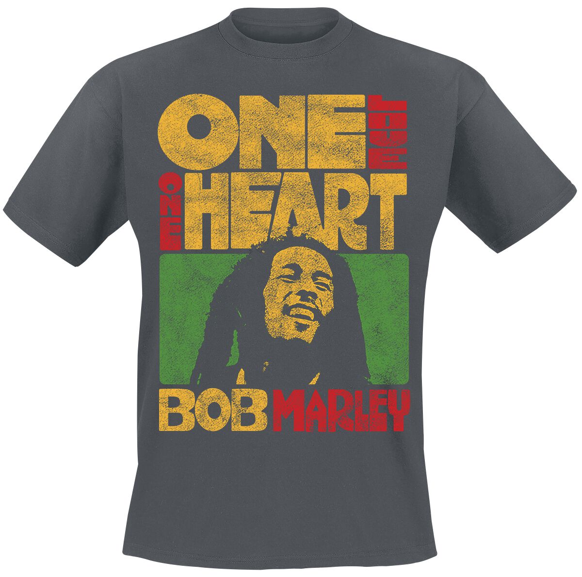 T-Shirt Manches courtes de Bob Marley - One Love One Heart - M à XXL - pour Homme - anthracite