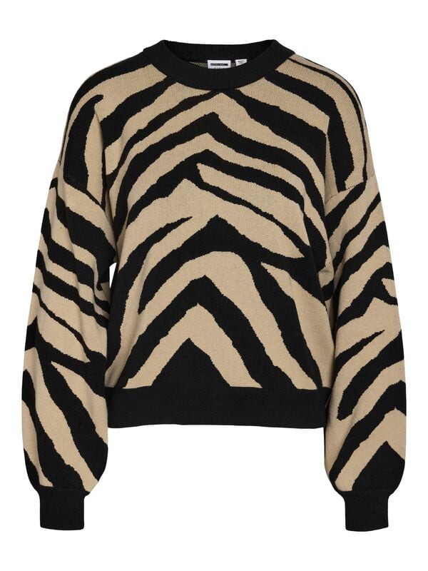 Noisy May Gebreide Trui - Nmcharlott L/S O-Neck Knit Fwd Noos - Xs Tot Xl - Voor Vrouwen - Zwart-beige