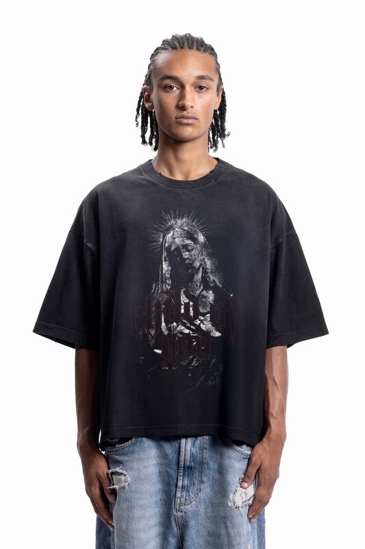 Maglietta Oversize Di Favela - Child Of God Distressed Black Sun Dried T-SHIRT - S A Xxl - Uomo - Nero