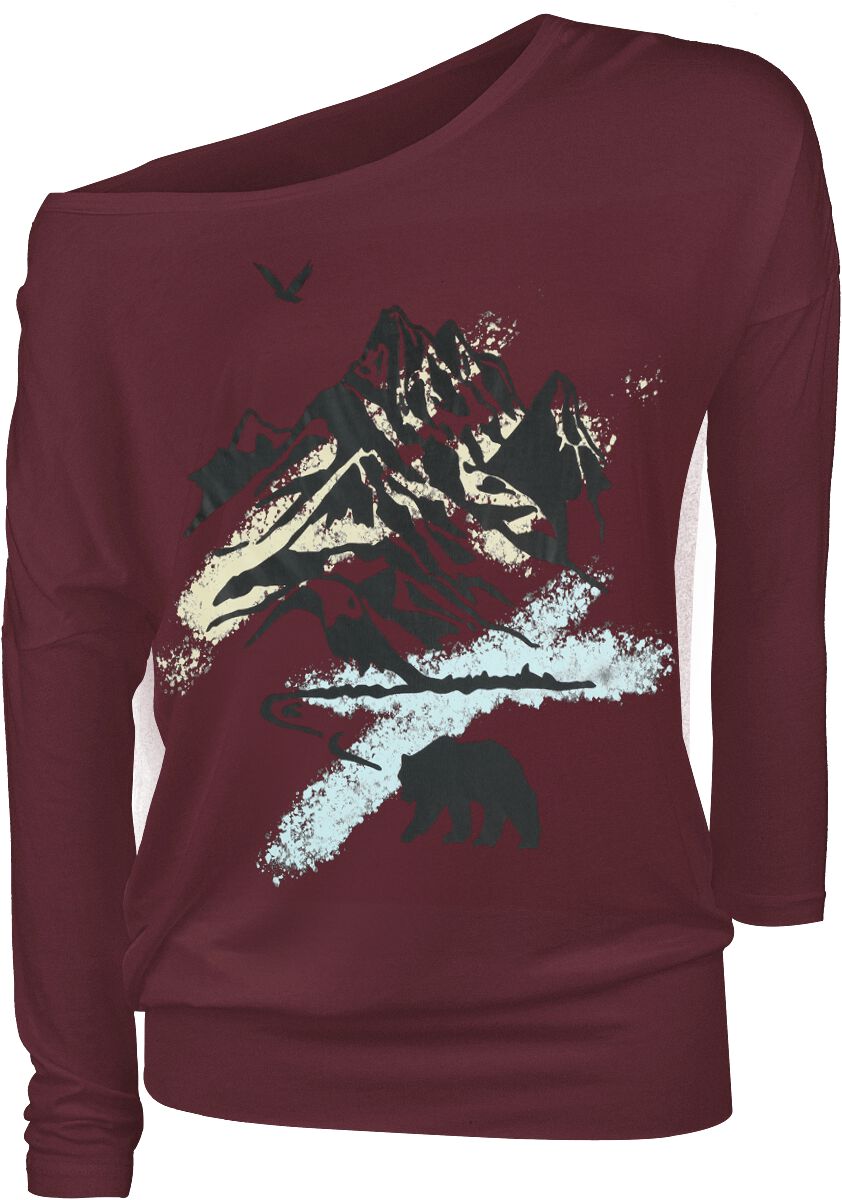 Image of Maglia Maniche Lunghe di RED by EMP - Long-sleeved shirt with forest print - S a M - Donna - rosso
