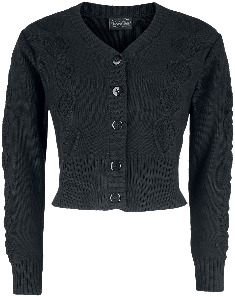 Voodoo Vixen Rockabilly Cardigan - Jazmine 1940s Black Heart Knit Cardigan - for Women - black