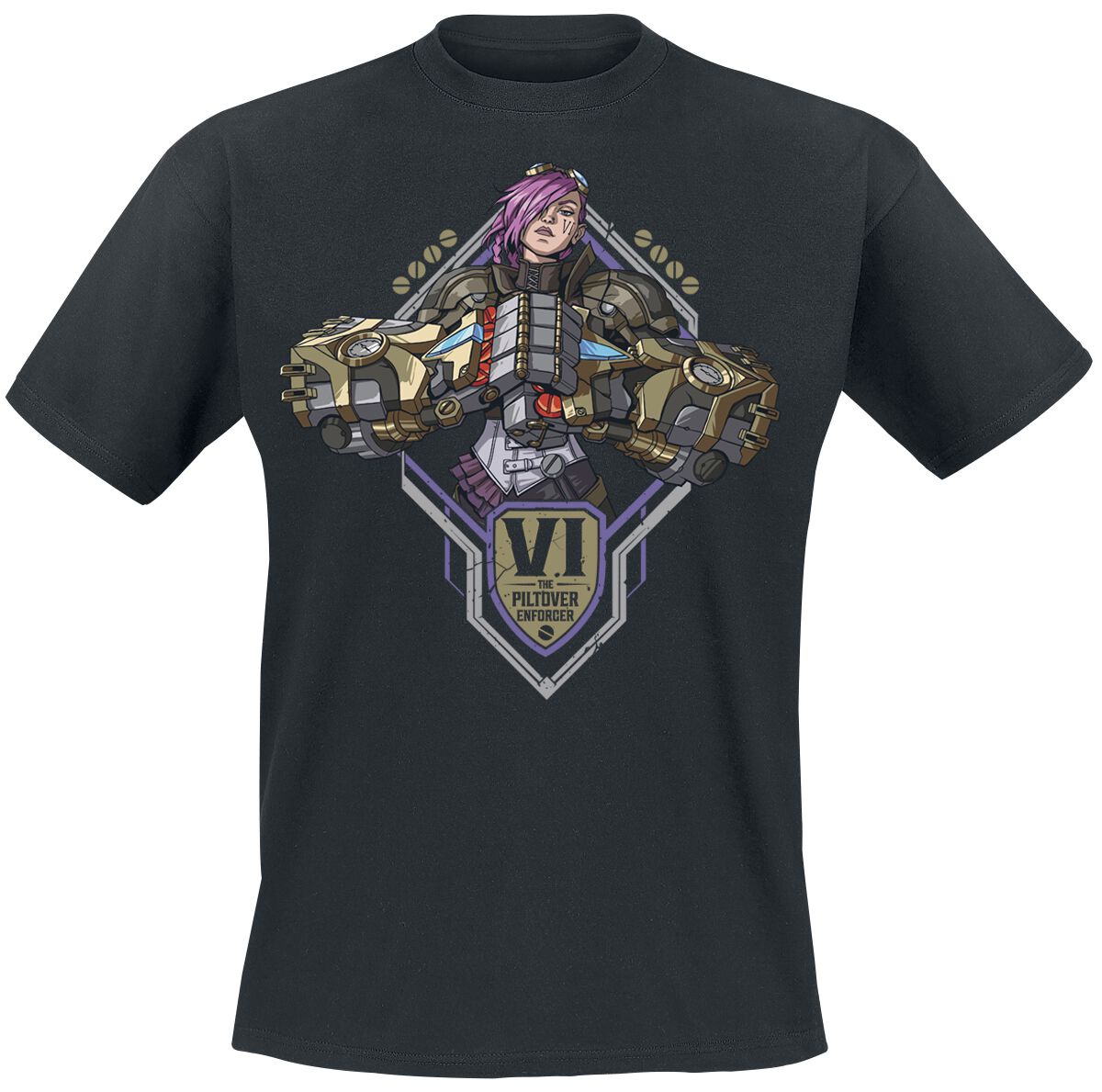 T-Shirt Manches courtes Gaming de League of Legends - Arcane - VI - Enforcer - M - XL - pour Homme - noir