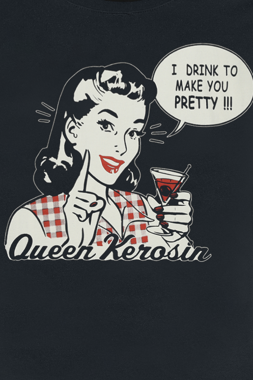 Queen Kerosin - Rockabilly T-Shirt - I Drink - XS bis L - für Damen - Größe XS - schwarz