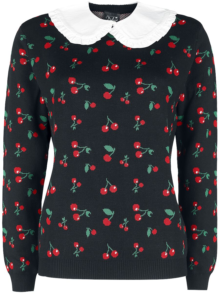 Levně Pussy Deluxe Pletený pulovr Cherries s límcem Dámnský svetr vícebarevný