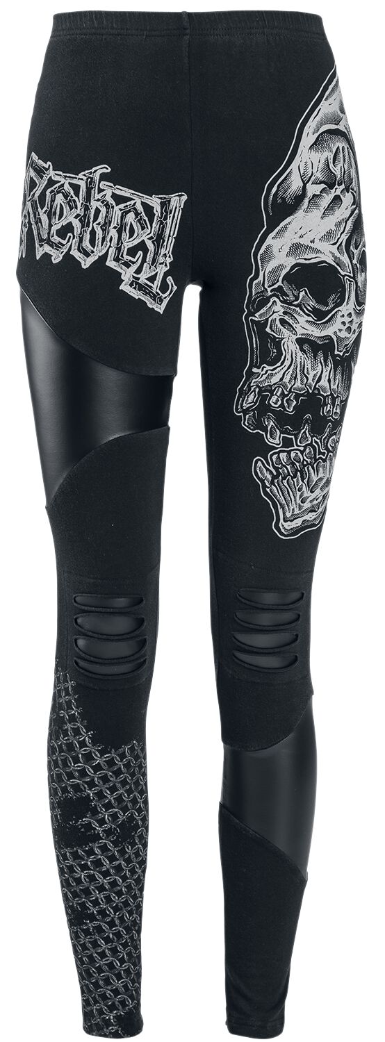 Rock Rebel by EMP Rockige Leggings mit Prints, Cut-Outs und Kunstledereinsätzen Leggings schwarz weiß in 3XL