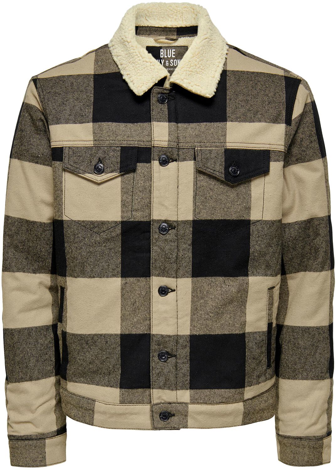 ONLY and SONS ONSLOUIS chequered trucker fleece Between-seasons Jacket black old white