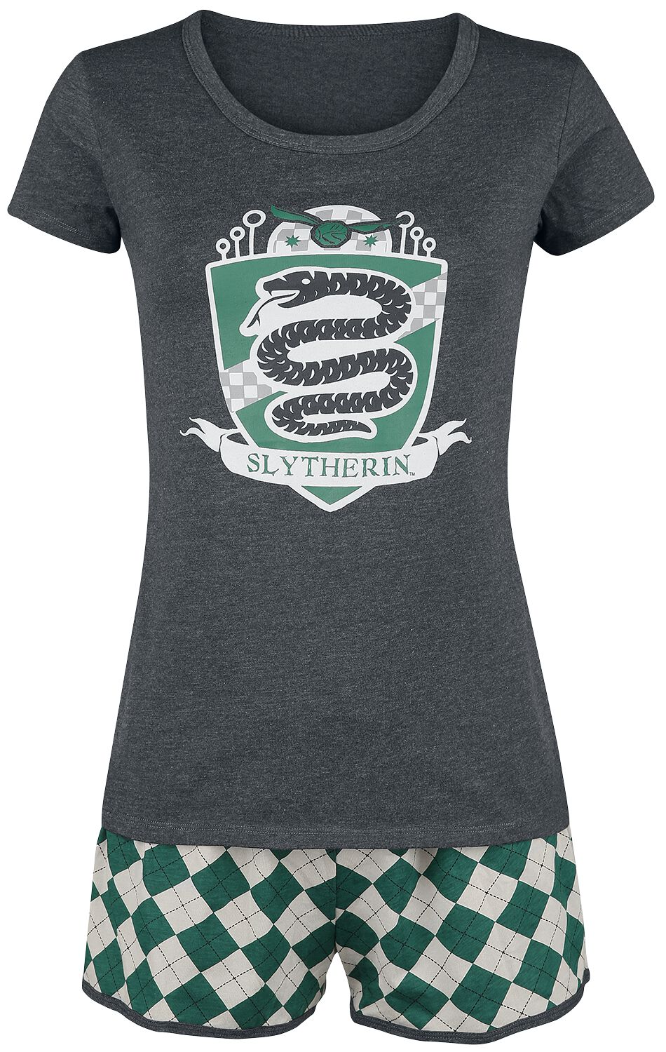 Harry Potter Schlafanzug - Slytherin Quidditch - XS bis 3XL - für Damen - Größe XS - grün/grau  - EMP exklusives Merchandise!