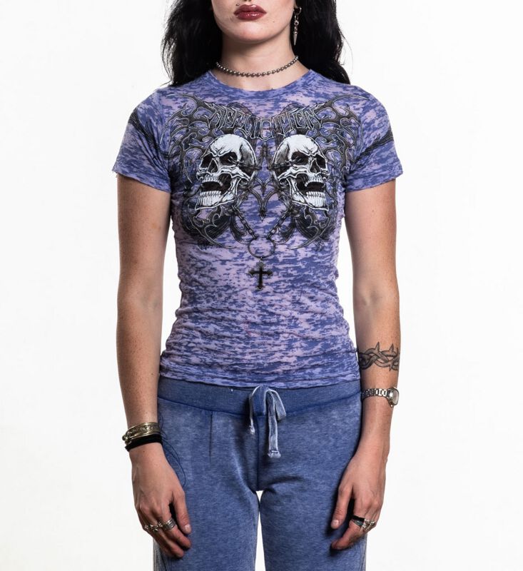 T-shirt  av Affliction - Shred Fest S/S B/O Tee - Dam - blå