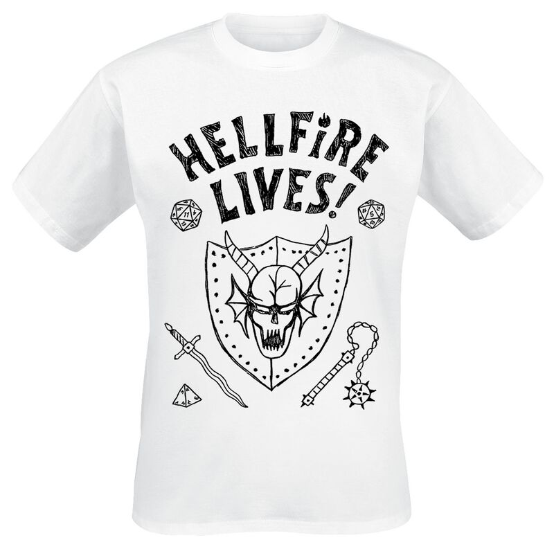 Stranger Things T-Shirt - Season 5 - Hellfire Lives! - S bis 5XL - für Männer - Größe L - weiß  - Lizenzierter Fanartikel