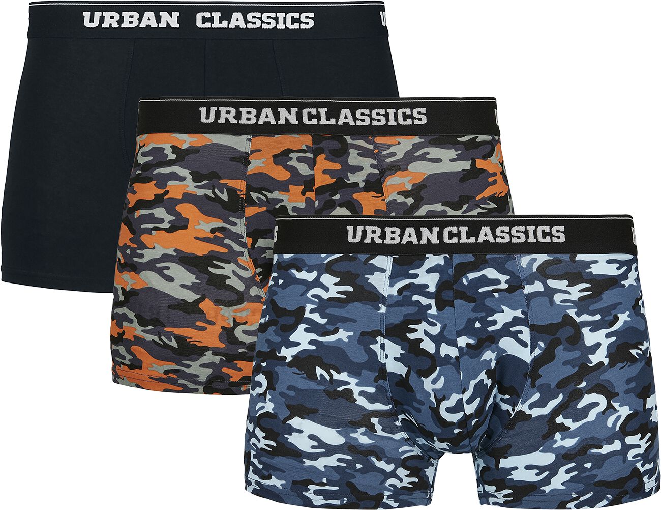 Urban Classics - Camouflage/Flecktarn Boxershort-Set - Boxer Short 3-Pack - S bis XL - für Männer - Größe S - schwarz/camouflage