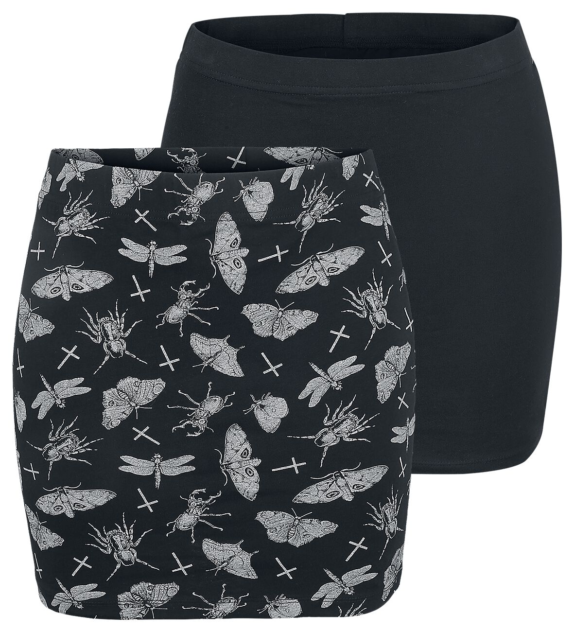 Image of Minigonna di Gothicana by EMP - Double Pack of Black Skirts in Block Colour and with Print - L a 5XL - Donna - nero