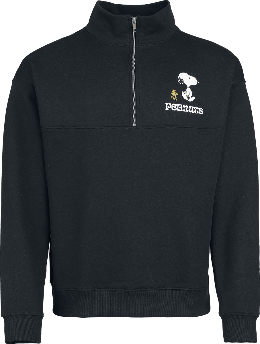 Peanuts  Sweatshirt - Peanuts - Snoopy and Woodstock - Half-zip knitted jumper - for Men - black