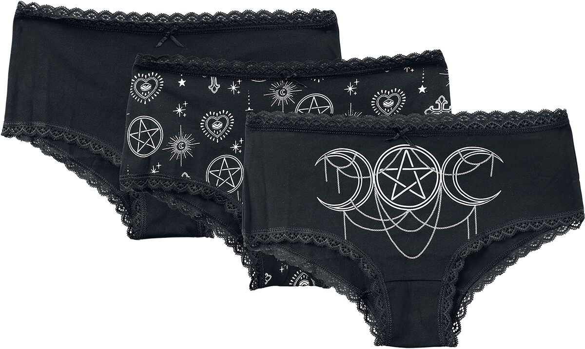 Gothicana by EMP - Gothic Panty-Set - 3 Pack Panties with Witchy Prints - S bis XXL - für Damen - Größe XL - schwarz