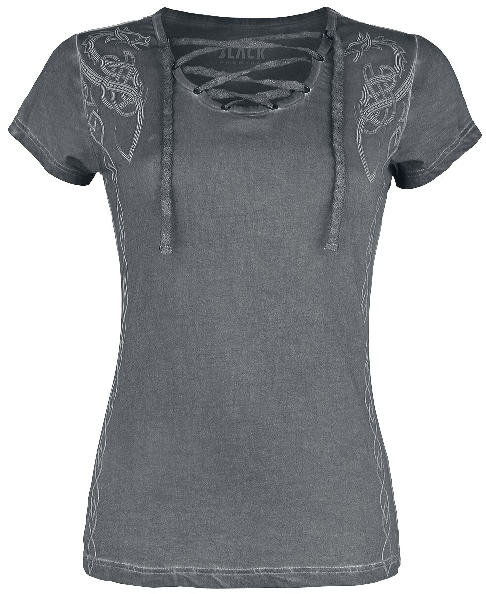 T-Shirt Manches courtes de Black Premium by EMP - T-Shirt Gris Avec Laçages & Imprimé - XS à XXL - p