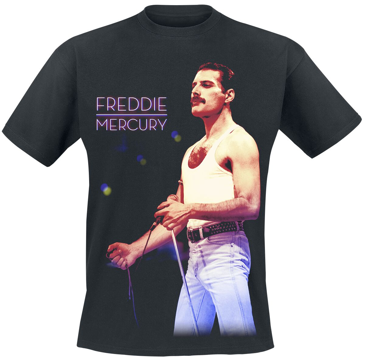 Queen T-Shirt - Freddie Mercury - Mic Photo - S bis XXL - für Männer - Größe L - schwarz  - Lizenziertes Merchandise!
