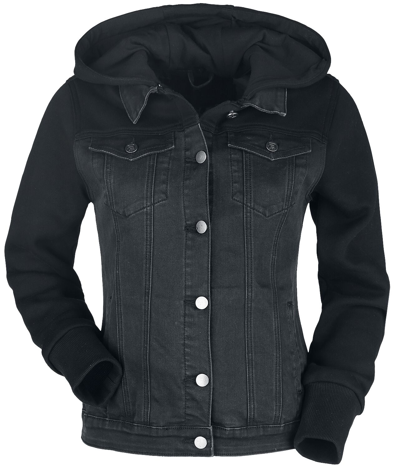 Image of Giubbetto di jeans di RED by EMP - Denim Jacket with Sweat Sleeves and Hood - XS a XXL - Donna - nero