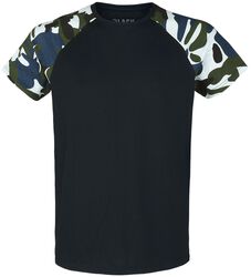 Schwarzes T-Shirt mit Camouflage Ärmeln, Black Premium by EMP, T-Shirt
