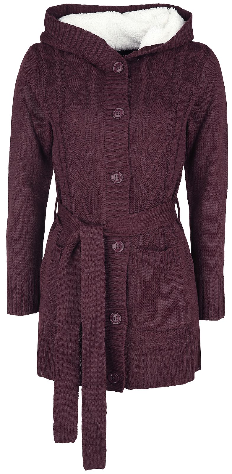 Image of RED by EMP Rote Cardigan mit weißer Teddyfleece Kapuze Girl-Cardigan bordeaux