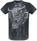graues T-Shirt mit Waschung, Print und Knopfreihe, Black Premium by EMP, T-Shirt