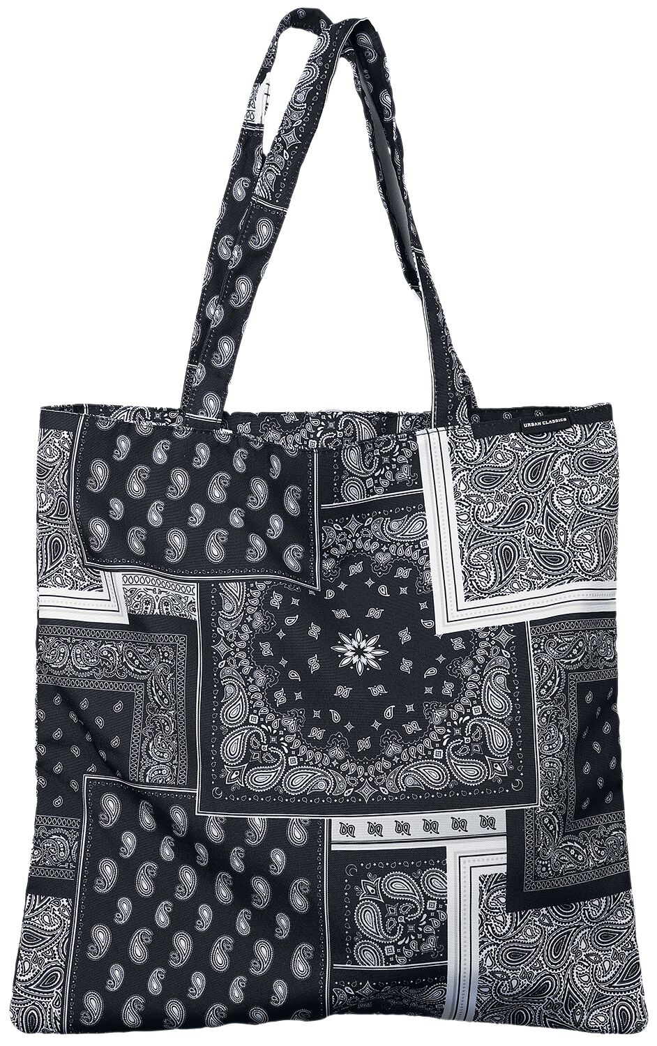 Urban Classics Bandana Patchwork Print Tote Bag Cloth Bag black white