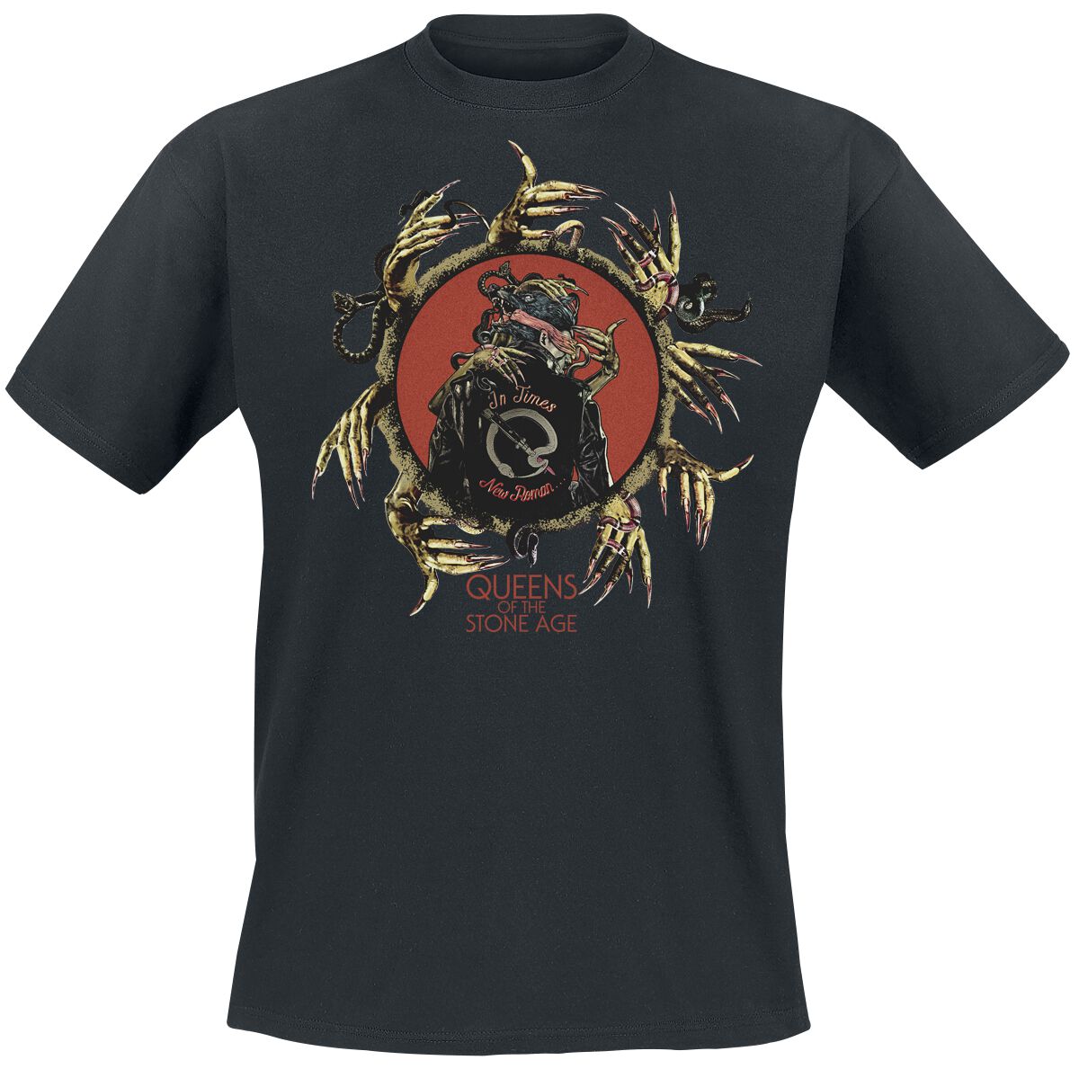 Queens Of The Stone Age T-Shirt - In Times New Roman - Circle Hands - S bis 3XL - für Männer - Größe S - schwarz  - Lizenziertes Merchandise!