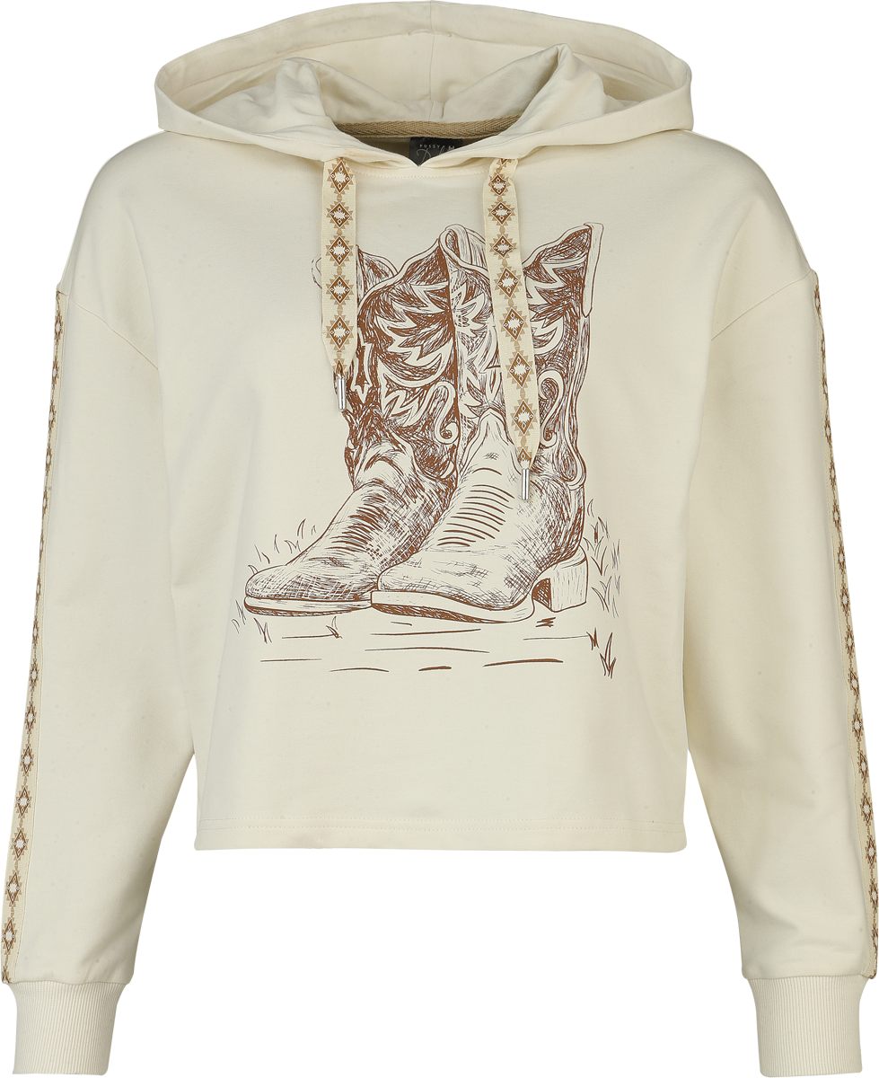 Pussy Deluxe Rockabilly Hoodie - Wild West Boots Cropped Hoodie - for Women - off white