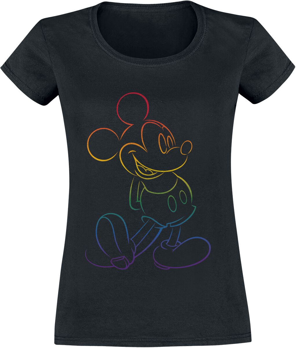 Mickey Mouse - Disney T-Shirt - Rainbow Micky - XL bis XXL - für Damen - Größe XL - schwarz  - Lizenzierter Fanartikel