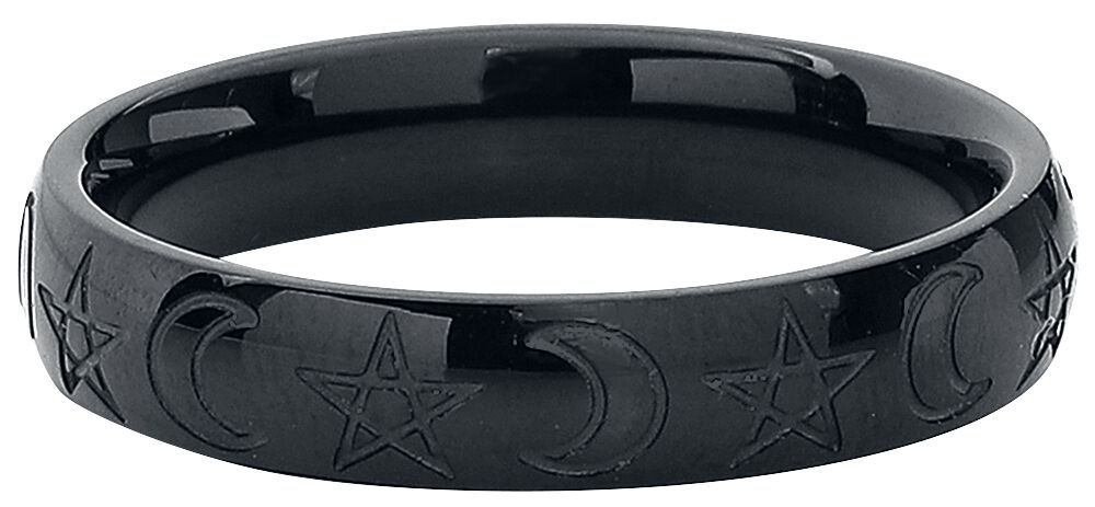 etNox Mond und Pentagramm Ring schwarz