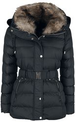 Belted Fur Collar Puffer Coat, QED London, Kurzmantel