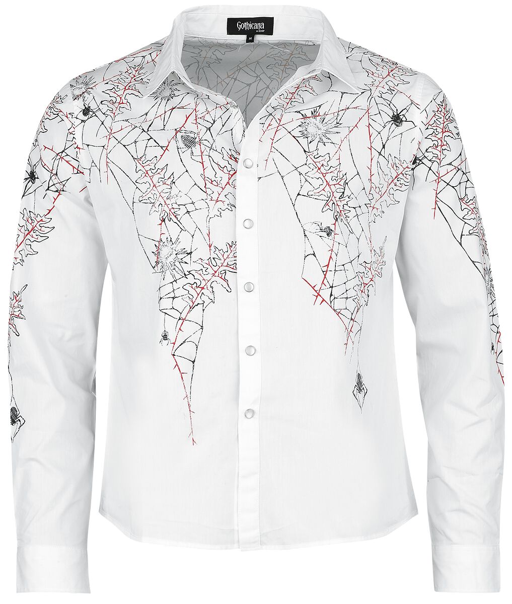 Image of Camicia Maniche Lunghe Gothic di Gothicana by EMP - T-shirt with spiderweb print - S a XXL - Uomo - bianco