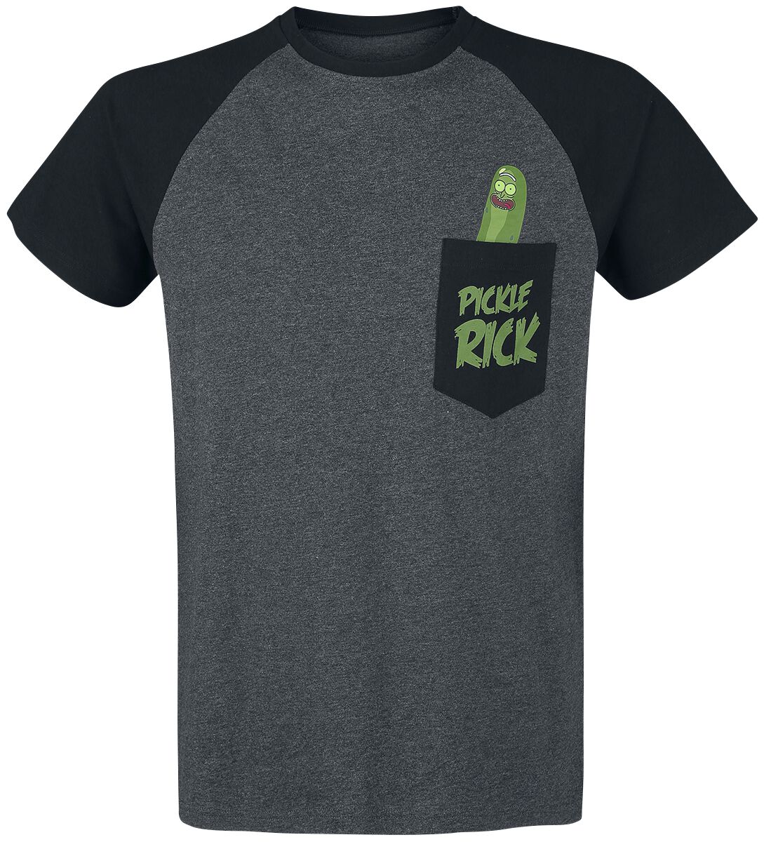 Image of Rick And Morty Pickle Rick T-Shirt grau meliert/schwarz