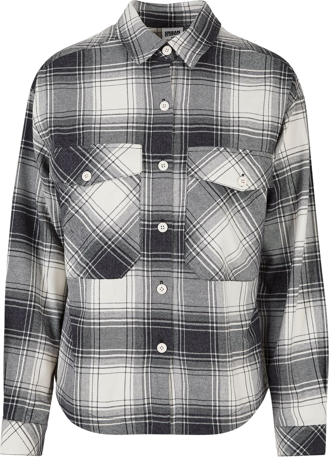 Urban Classics Langarmhemd - Ladies Oversized Check Shirt - XS bis XL - für Damen - Größe XS - schwarz/weiß