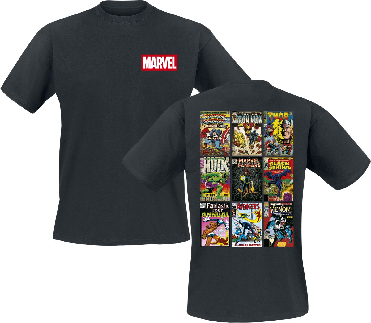 T-Shirt Manches courtes Disney de Marvel - Comic Book Covers - S à XXL - pour Homme - noir