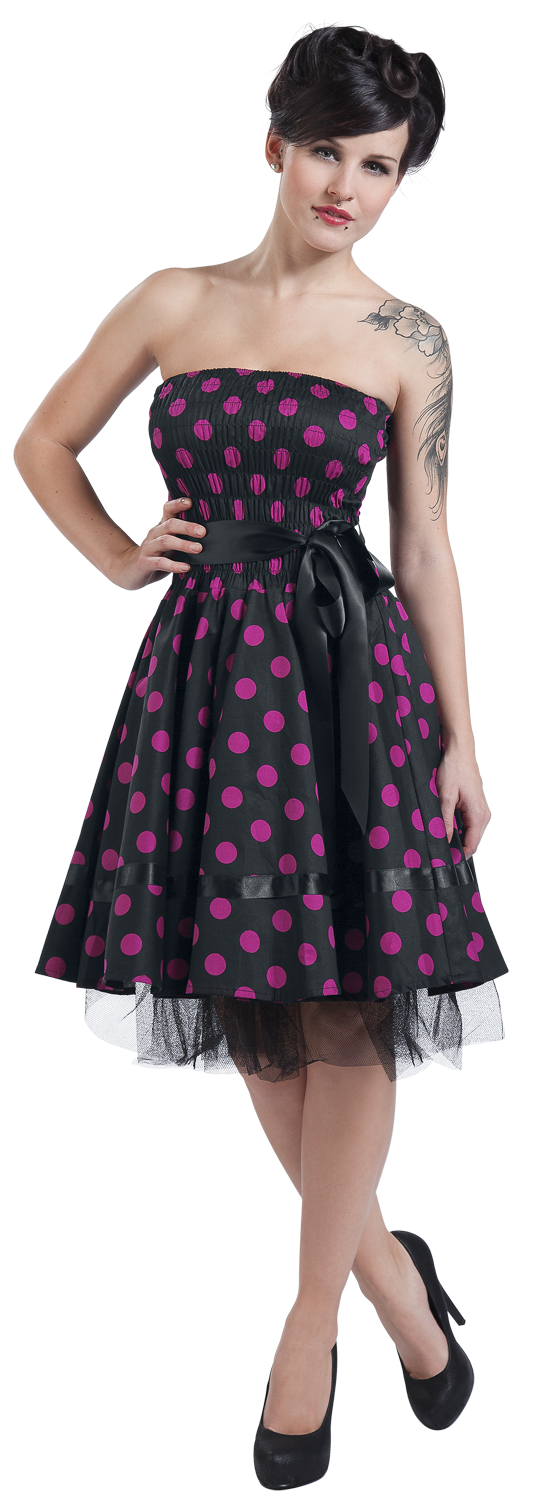 H&R London Big Purple Dots Kurzes Kleid schwarz pink