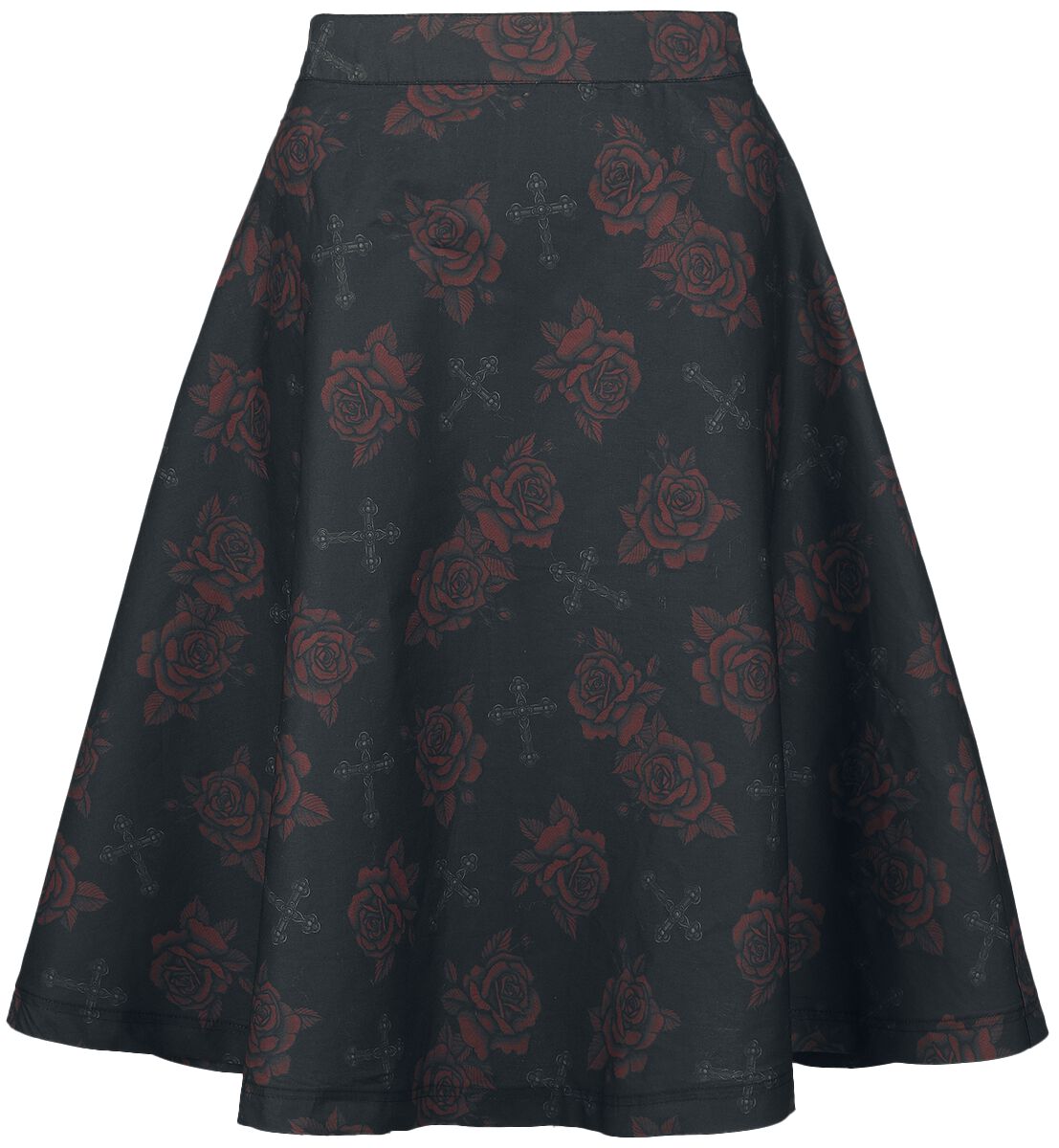 Rock Rebel by EMP Skirt with Roses and Crosses Mittellanger Rock schwarz in L