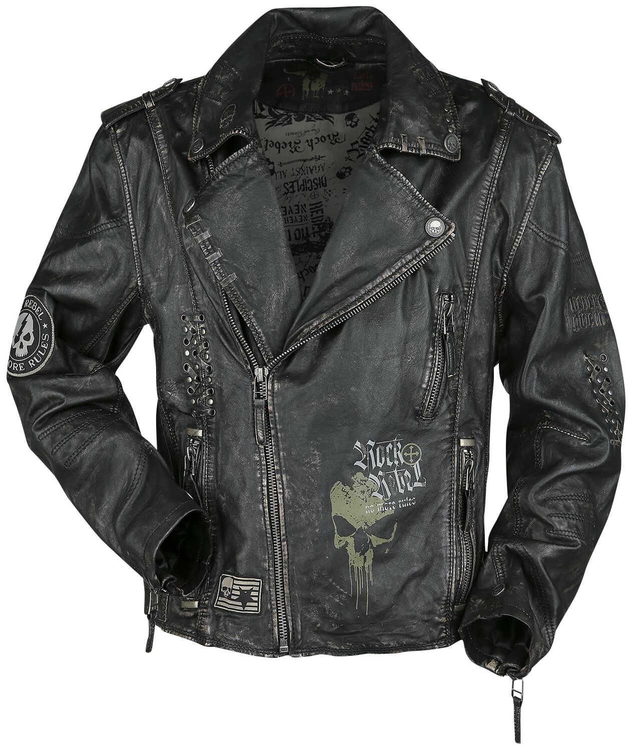 Levně Rock Rebel by EMP Tmavě šedá motorkářská kožená bunda Kožená bunda tmavě šedá