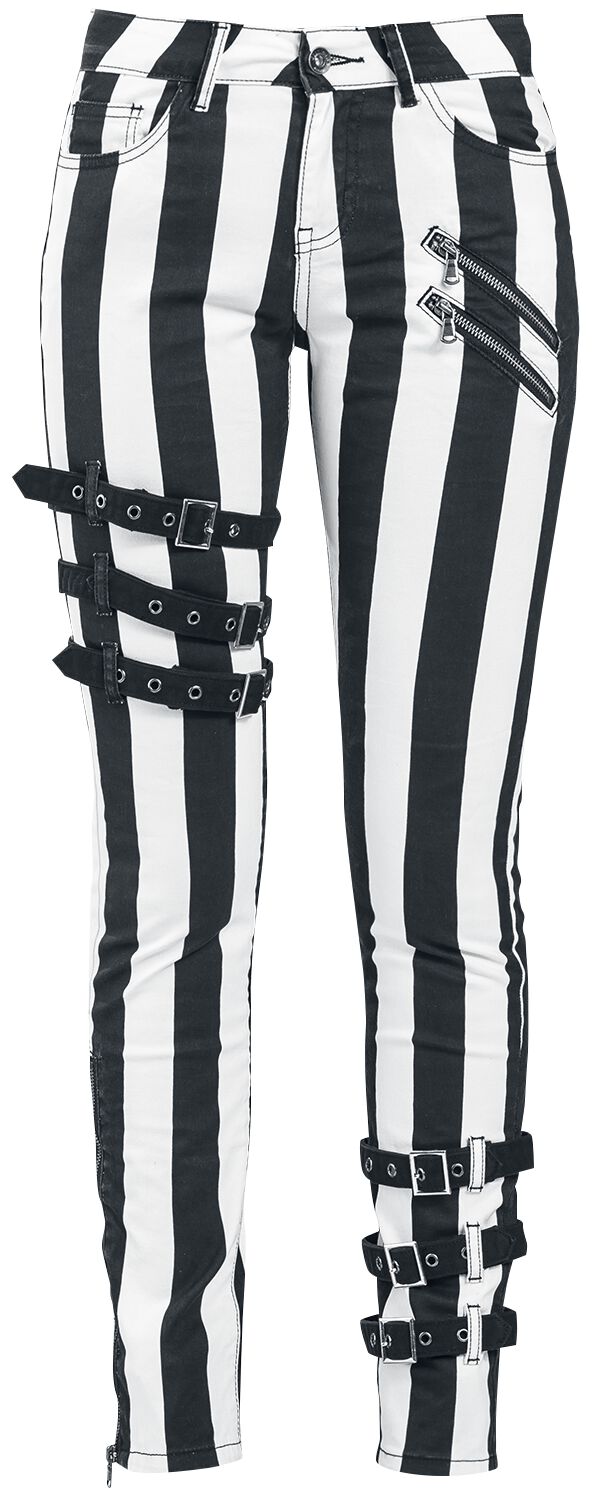 Image of Gothicana by EMP Schwarz- weiße Skinny Jeans mit Reißverschlüssen und Schnallen Girl-Jeans schwarz/weiß