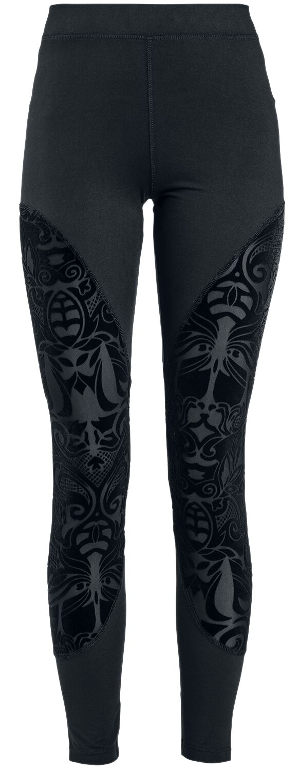 Image of Leggings Gothic di Gothicana by EMP - Leggings with semi-transparent inserts and flock print - S a 5XL - Donna - nero