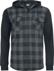 Hooded Checked Flanell Sweat Sleeve Shirt, Urban Classics, Flanellhemd