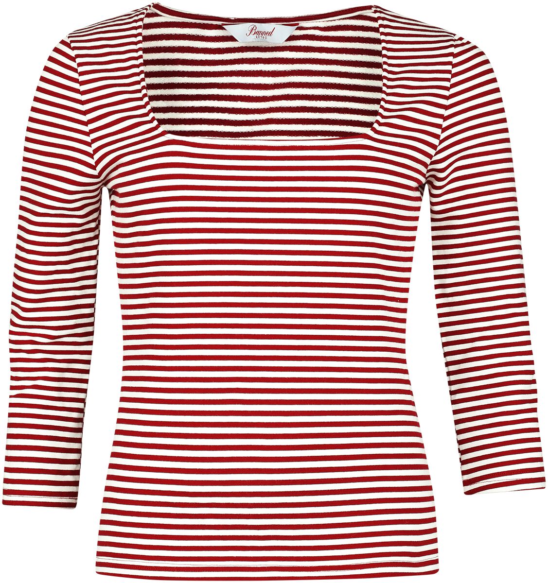 Banned Retro Langarmshirt - Stripe & Square Top - S bis 4XL - für Damen - Größe 4XL - rot/weiß