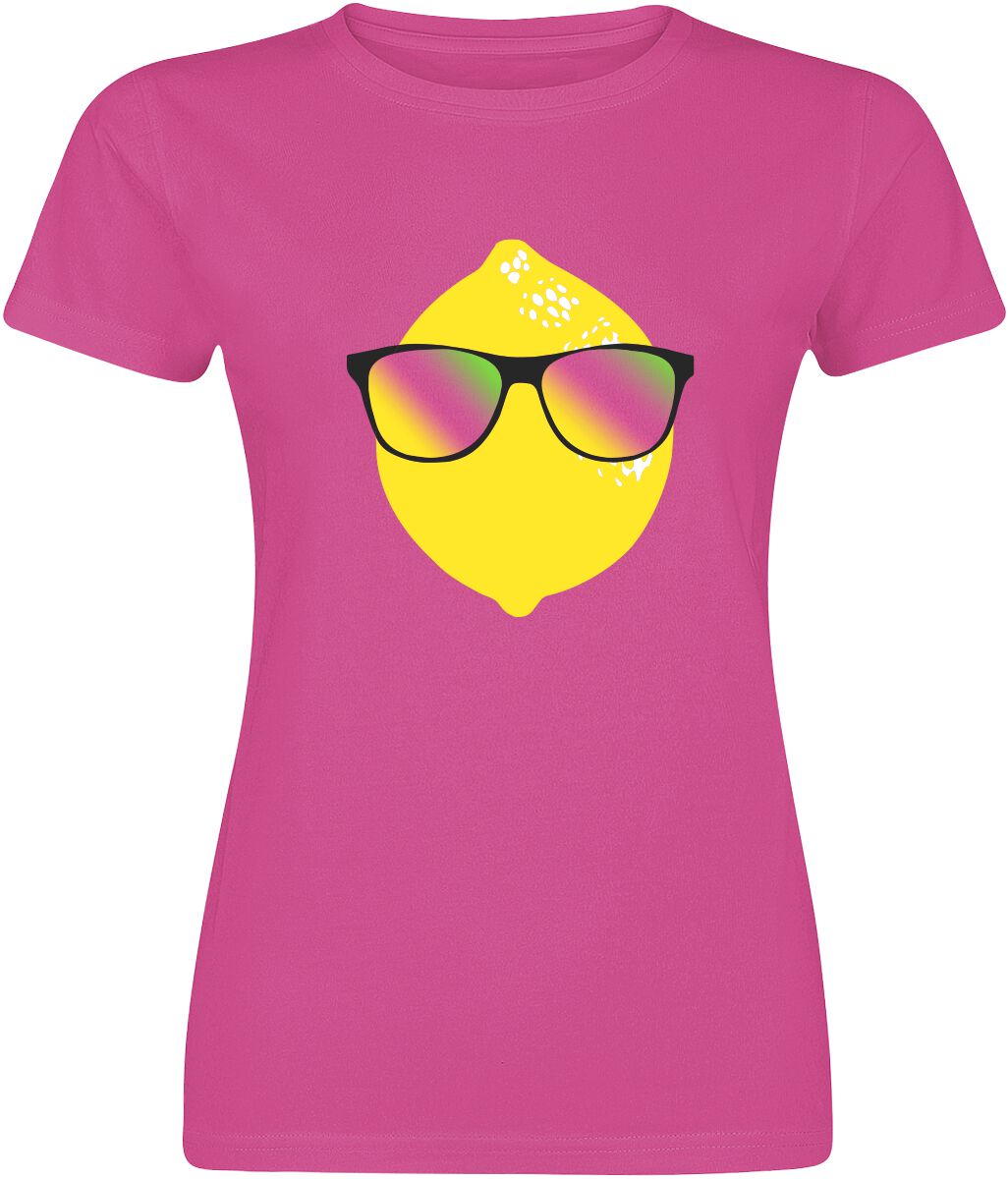 T-Shirt Manches courtes Fun de Food - Happy Lemon - S à XXL - pour Femme - fuchsia