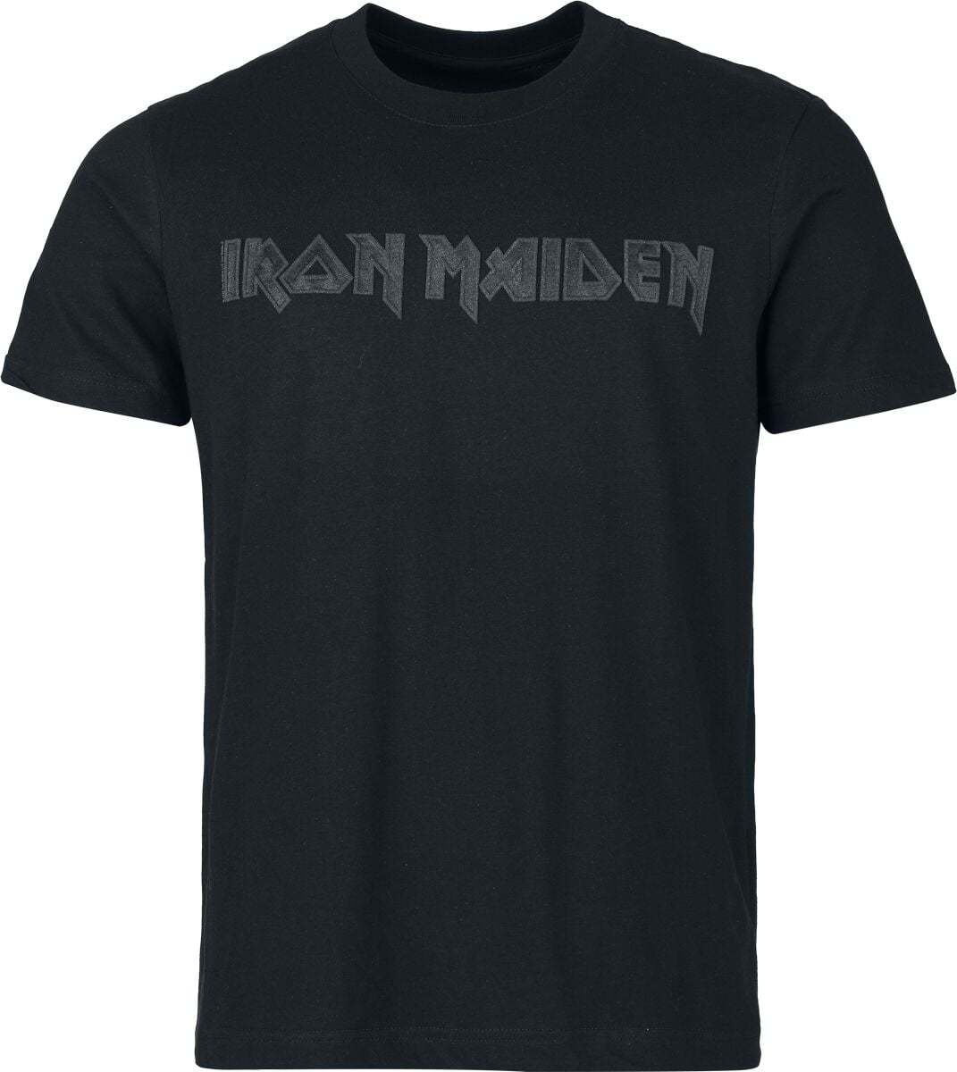 Iron Maiden T-Shirt - Black On Black Logo Stacked - S bis 5XL - für Männer - Größe 3XL - schwarz  - Lizenziertes Merchandise!