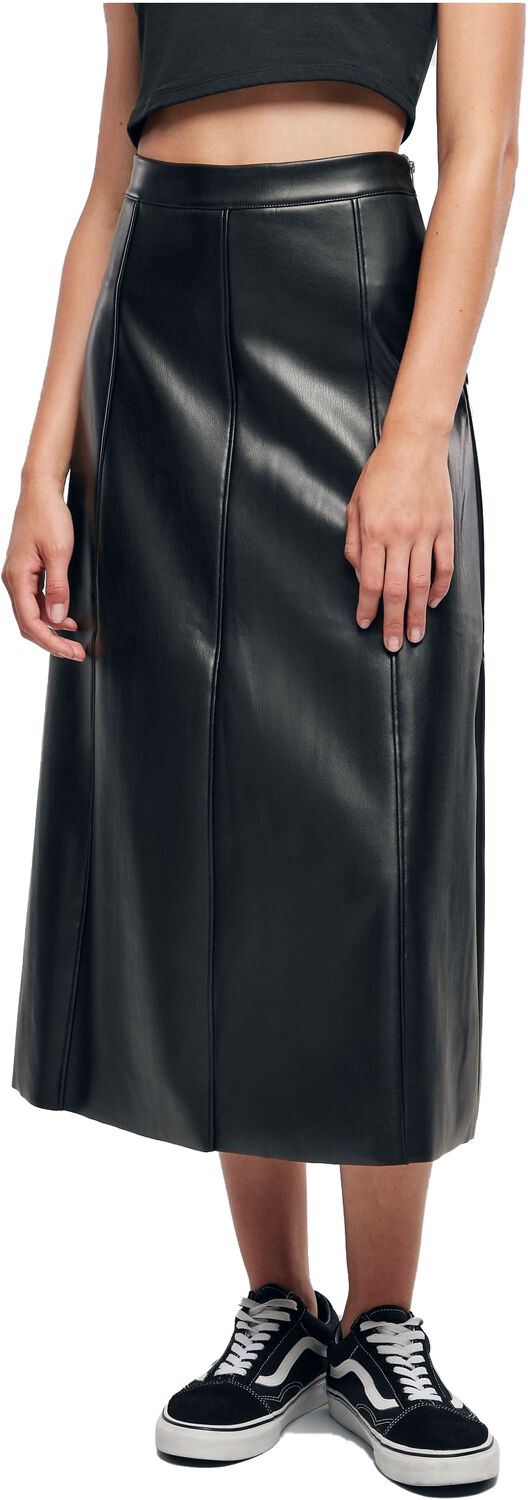 Ladies Synthetic Leather Midi Skirt Langer Rock schwarz von Urban Classics