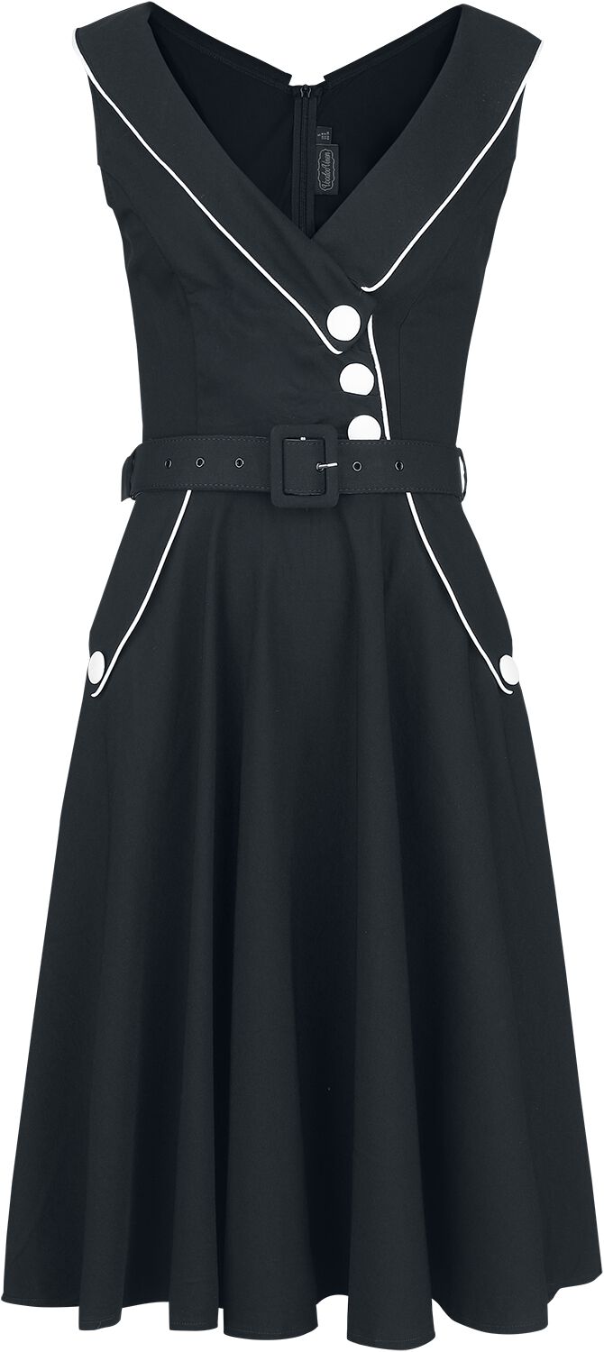 Asymetrical Neckline Piping Detail Flare Dress Mittellanges Kleid schwarz/weiß von Voodoo Vixen