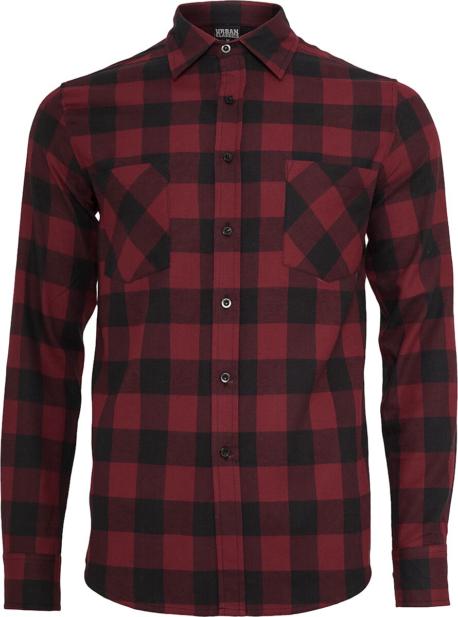 Urban Classics Flanellhemd - Checked Flanell Shirt - XXL bis 5XL - für Männer - Größe 5XL - schwarz/burgund