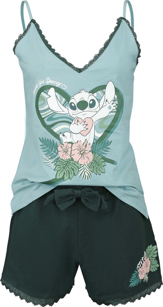 Lilo & Stitch - Disney Schlafanzug - Stitch - S bis XXL - für Damen - Größe XL - grün/blau  - EMP exklusives Merchandise!