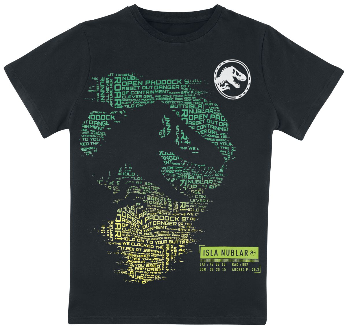 Jurassic Park T-Shirt für Kinder - Kids - Jurassic World - Isla Nublar - für Mädchen & Jungen - schwarz  - Lizenzierter Fanartikel