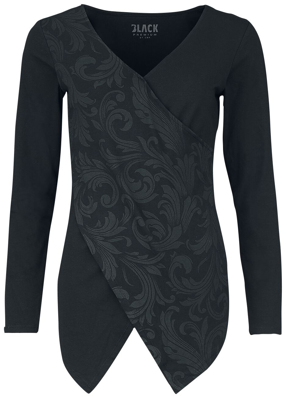Levně Black Premium by EMP Tričko s dlouhými rukávy a ornamenty Dámské tričko s dlouhými rukávy černá